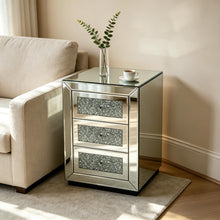 Load image into Gallery viewer, 3 Drawer Nightstand With Glass Accents, Bedside Table For Bedroom - Silver
