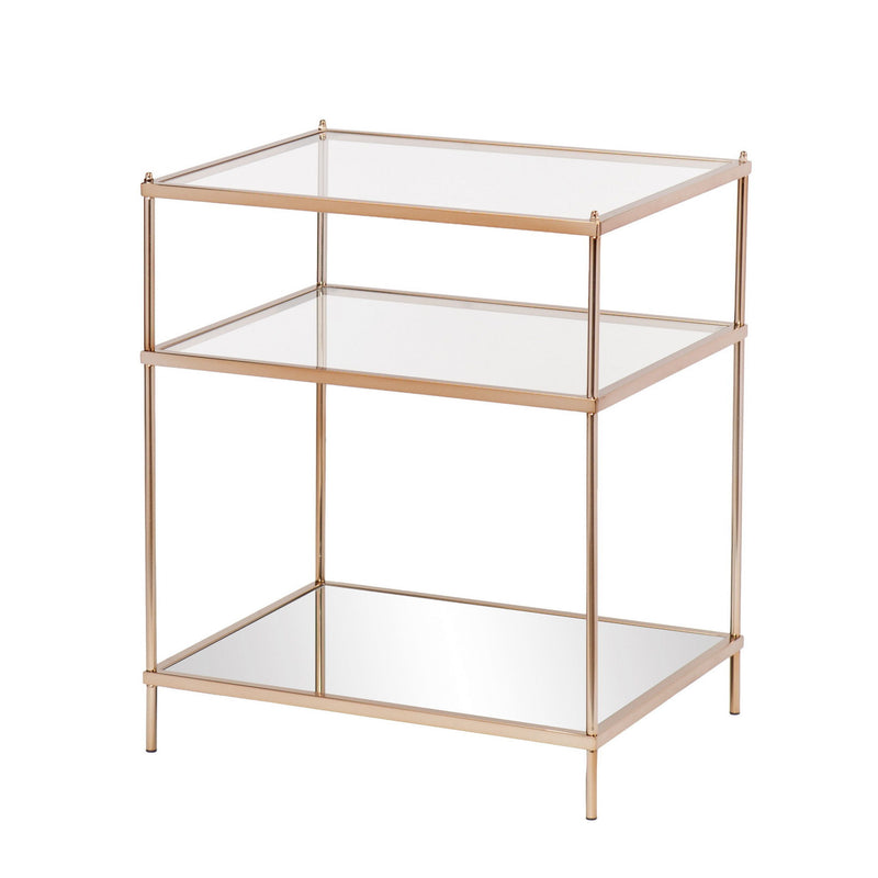 Glass And Iron End Table With Mirrored Shelf - Gold And Clear