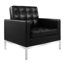 Load image into Gallery viewer, Italian Leather Tufted Arm Chair - Black And Silver
