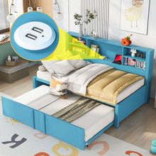 Load image into Gallery viewer, Industrial Metal Daybed With Trundle, Storage Shelves, USB Ports
