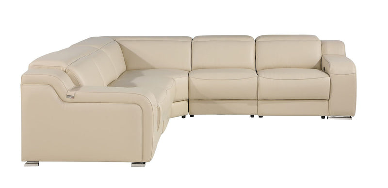 Italian Leather Power Reclining Curved Five Piece Corner Sectional - Beige