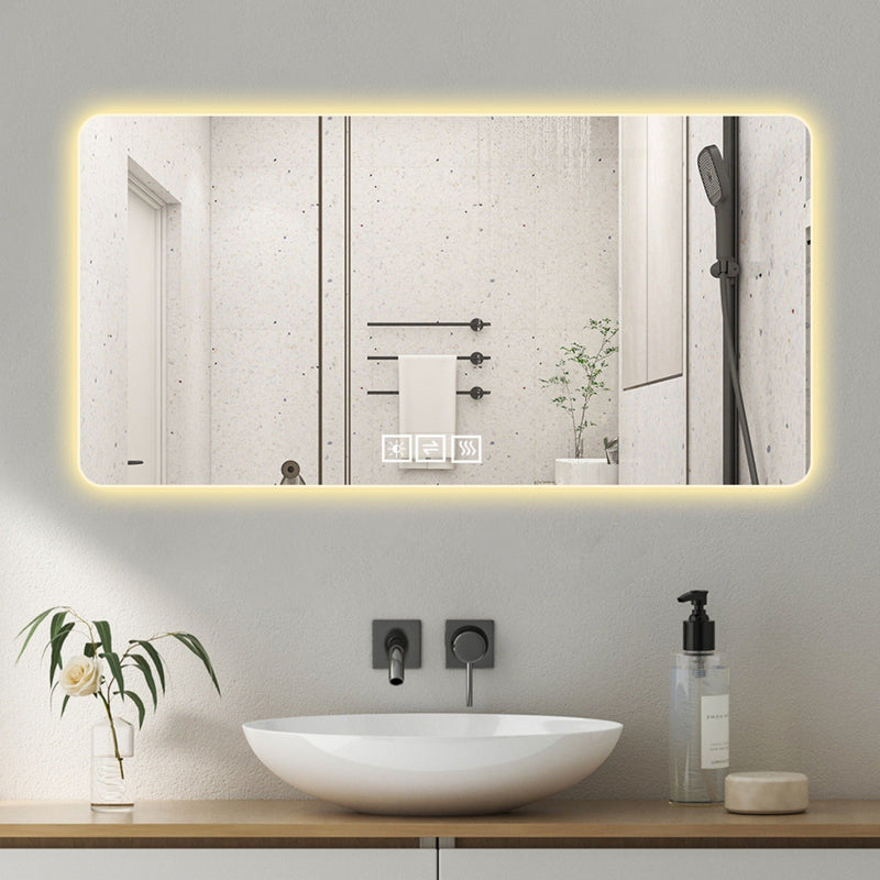 48'' Round Lighted Frameless Bathroom Vanity Mirror - Silver