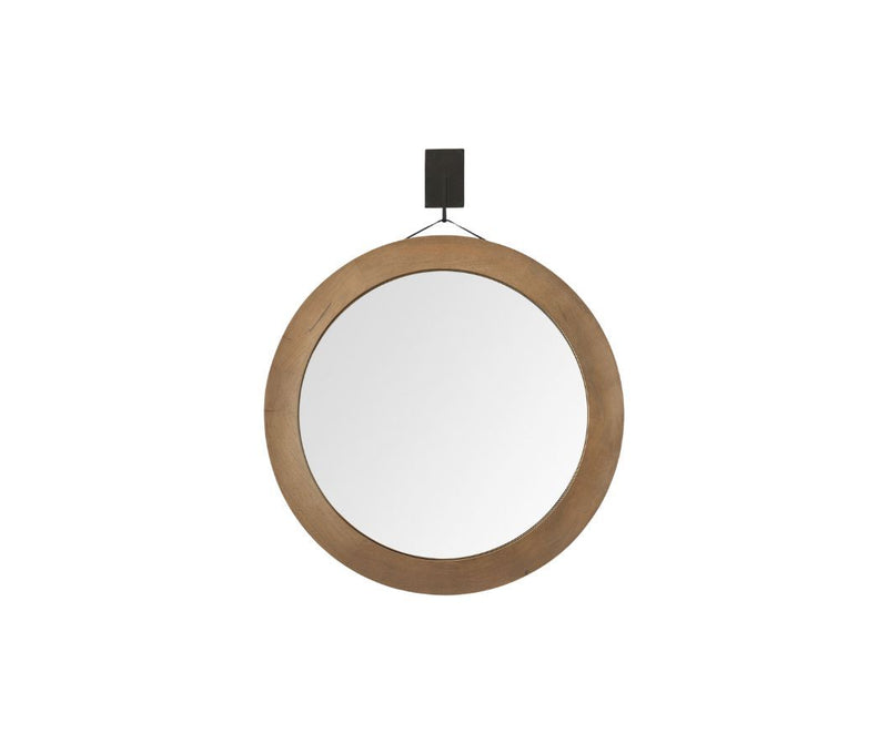 44" Round Framed Rope Hanging Accent Mirror - Brown