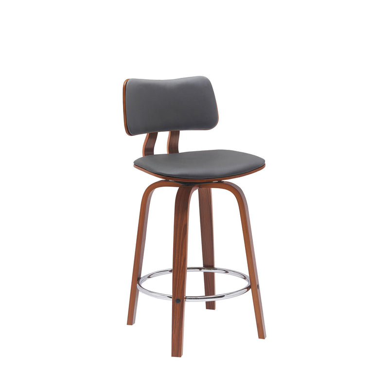 26" Faux Leather Swivel Low Back Counter Height Bar Chair - Gray And Wood Brown