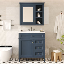 Load image into Gallery viewer, Bathroom Vanity With Top Sink, 2 Doors And 3 Drawers, Freestanding Set With Mirror Cabinet
