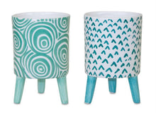 Load image into Gallery viewer, Chevron Round Pot Planters (Set of 2) - Aqua / Teal / White

