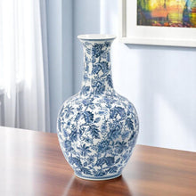 Load image into Gallery viewer, Floral Curved Porcelain Table Vase - Blue / White
