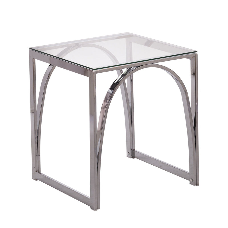 Glass Iron Square End Table - Chrome