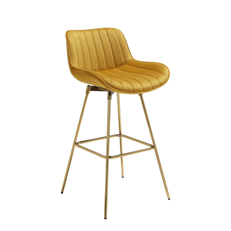 Velvet And Metal Swivel Low Back Bar Height Bar Chairs (Set of 2) - Yellow And Gold