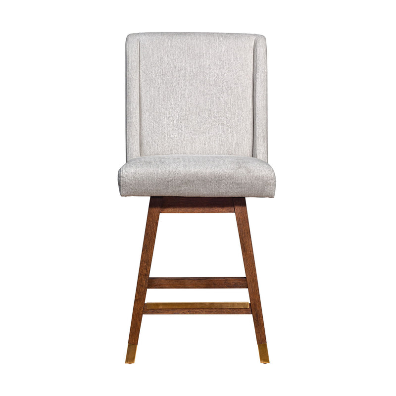 Upholstered And Solid Wood Swivel Counter Height Bar Chair - Beige And Brown
