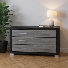 Load image into Gallery viewer, 63" Wood Six Drawer Double Dresser - Black And Gray
