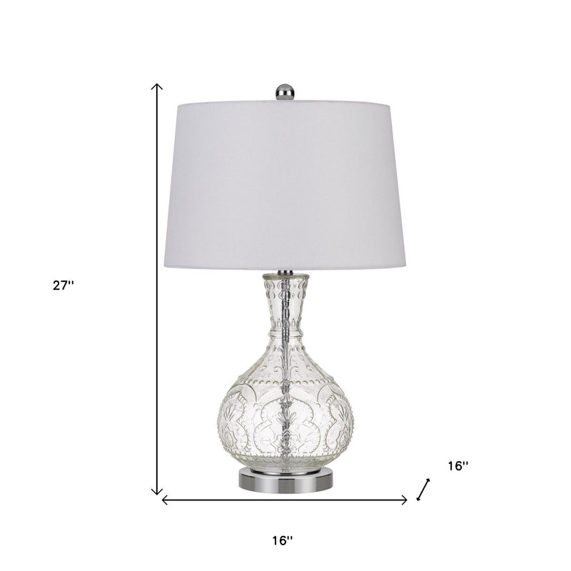 Metal Round Table Lamp With Shade - Clear White