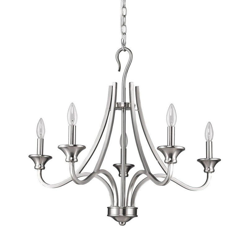 Candle Style Five Light Metal Dimmable Chandelier - Silver