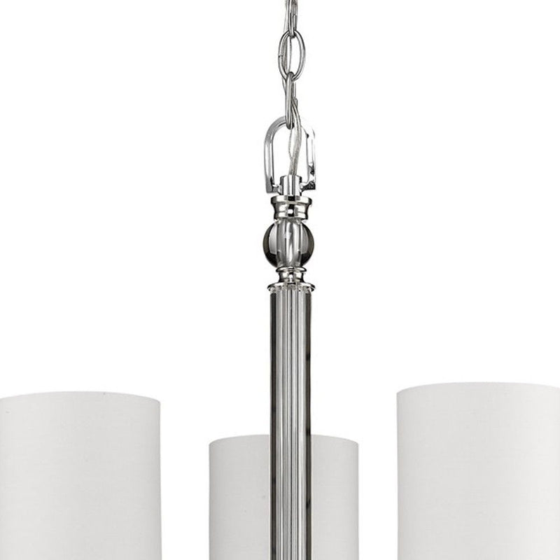 Candle Style Three Light Metal And Crystals Dimmable Chandelier With White Shades - Silver / White
