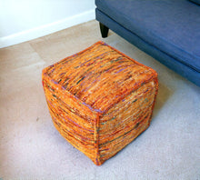 Load image into Gallery viewer, Recycled Silk And Cotton Blend Cube Pouf Ottoman - Orange
