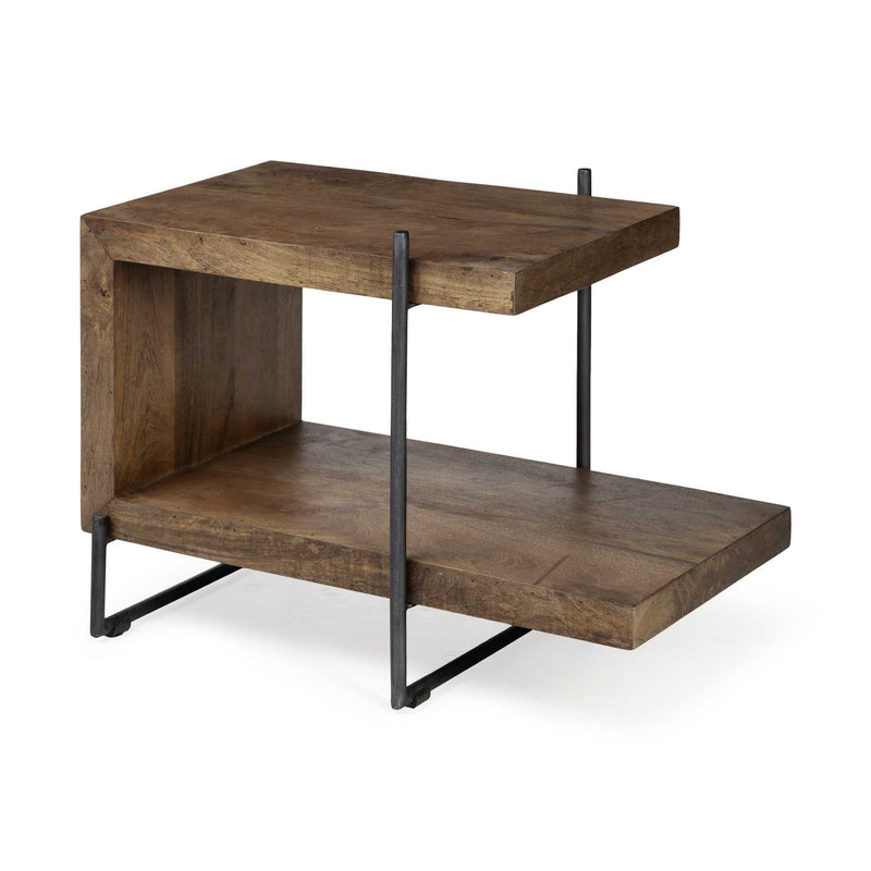 22" Solid Wood Square End Table With Shelves - Brown