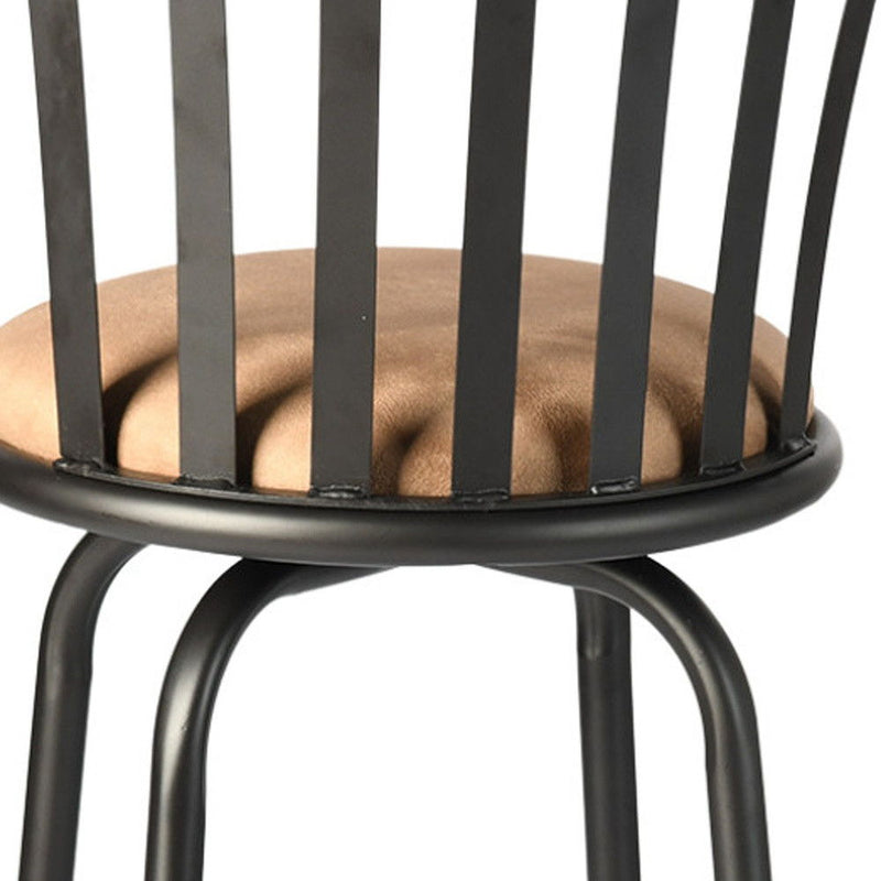 Faux Leather And Iron Low Back Adjustable Height Swivel Bar Chairs (Set of 2) - Black / Brown