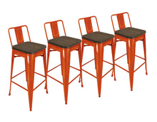 Load image into Gallery viewer, Wood And Metal Low Back Counter Height Bar Chairs (Set of 4) - Brown And Orange
