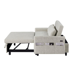 55.1" Pull Out Sleep Sofa Bed Loveseats Sofa Couch with Adjsutable Backrest, Storage Pockets, 2 Soft Pillows, USB Ports for Living Room, Bedroom, Apartment, Office, Beige (Old SKU WF307821AAA)