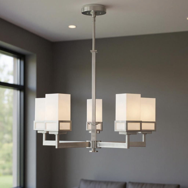 28" Five-Light Dimmable Chandelier With Shades - Nickel