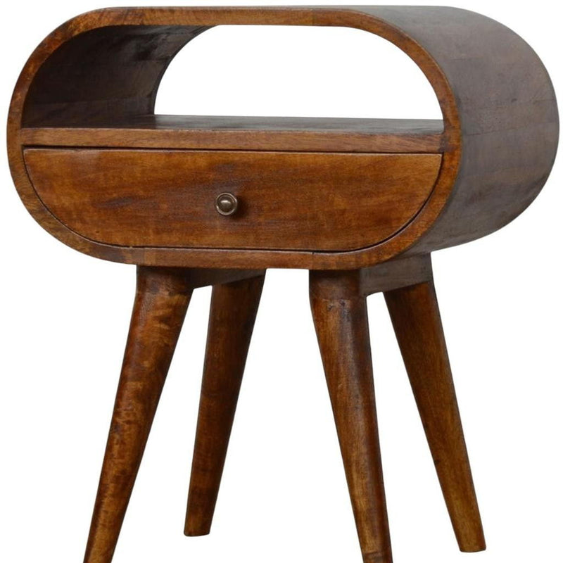 21" Solid Wood Oval One Drawer Nightstand - Chestnut