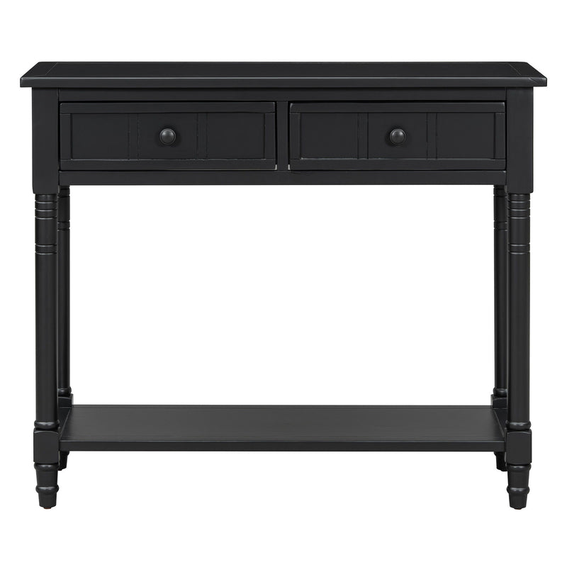 Console Table With Shelf Two Drawers - Black