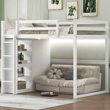 Load image into Gallery viewer, Loft Bed With Built In Wardrobe, Storage Shelves, And LED Light
