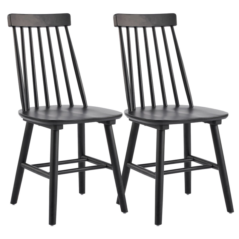 Solid Wood Windsor Back Dining Side Chairs (Set of 2) - Black