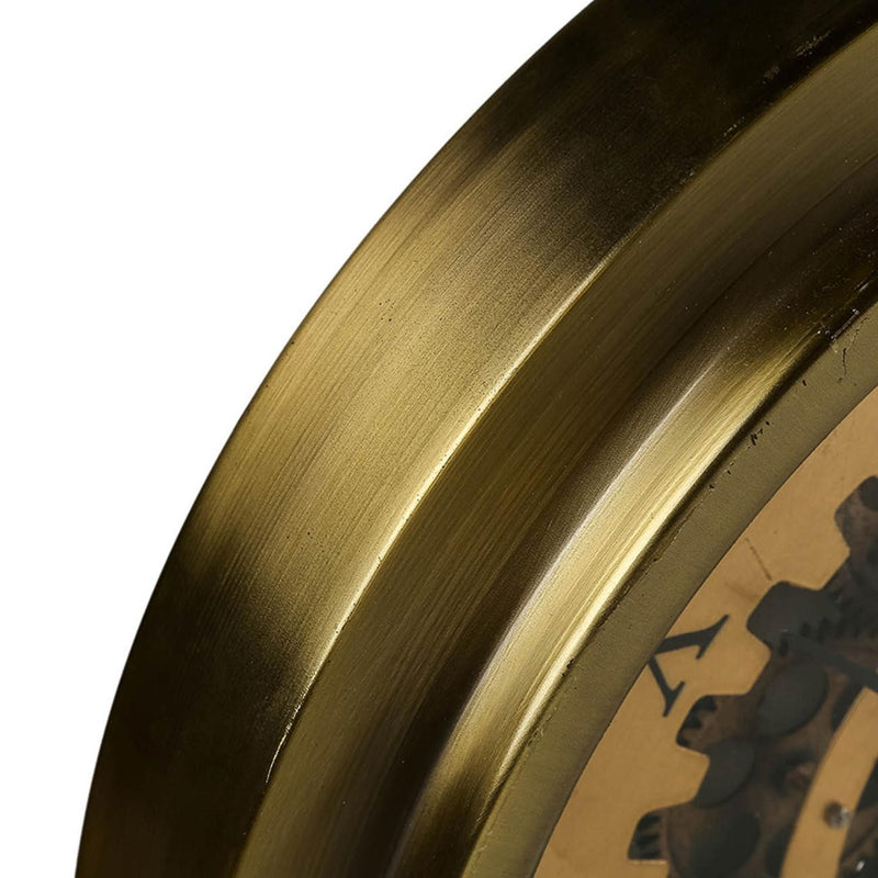 Industrial Style Round Wall Clock - Gold