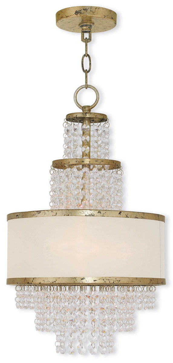 20" Three Light Metal Dimmable Chandelier With Shades - Gold / Clear / Off White