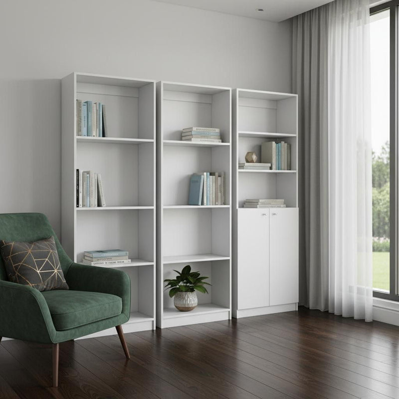 Eleven Tier Modular Bookcase With Two Doors (Set of 3) - White