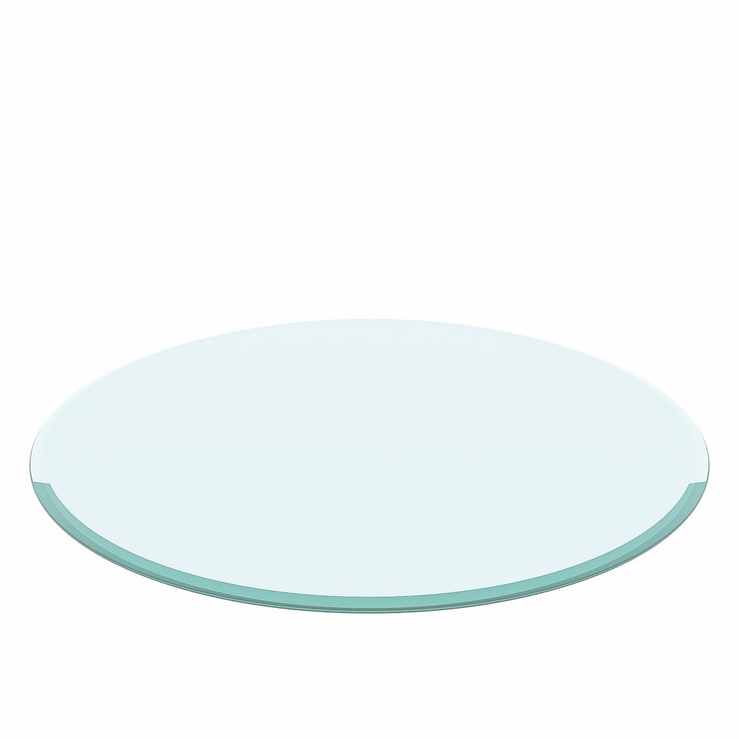 Round Tempered Glass Table Top Clear Glass, Thick Beveled Polished Edge - Black