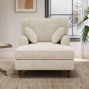 Oversized Chaise Lounge Chair Indoor With 2 Comfy Pillows Rolled Arms Corduroy Fabric Sleeper Sofa Chair For Living Room Bedroom - Beige
