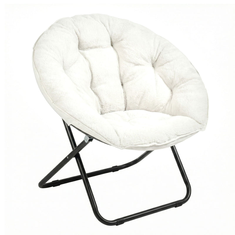 Tufted Faux Fur Folding Lounge Chair - White / Black