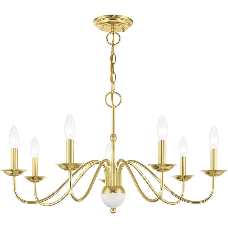 Seven Light Dimmable Chandelier With Shades - Brass