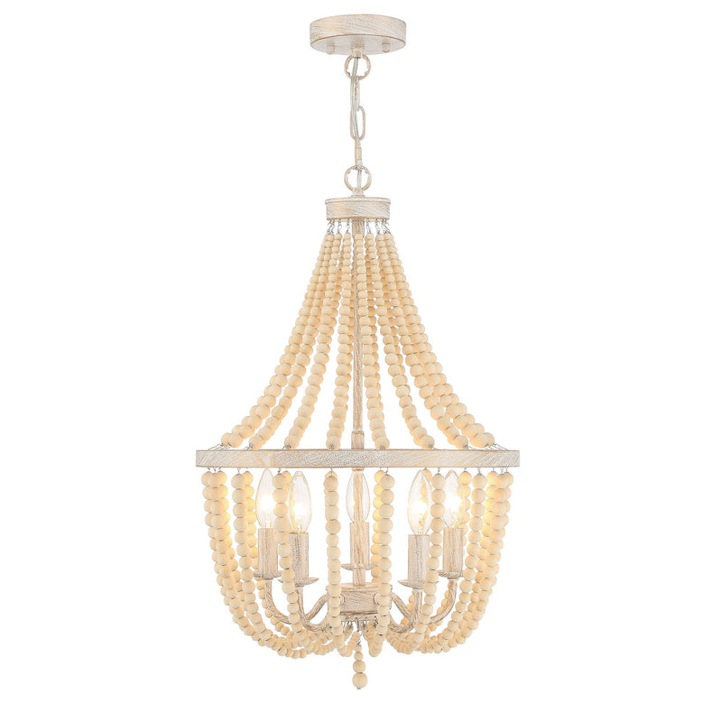 16" Candle Style Five Light Metal Dimmable Chandelier - Gold / White