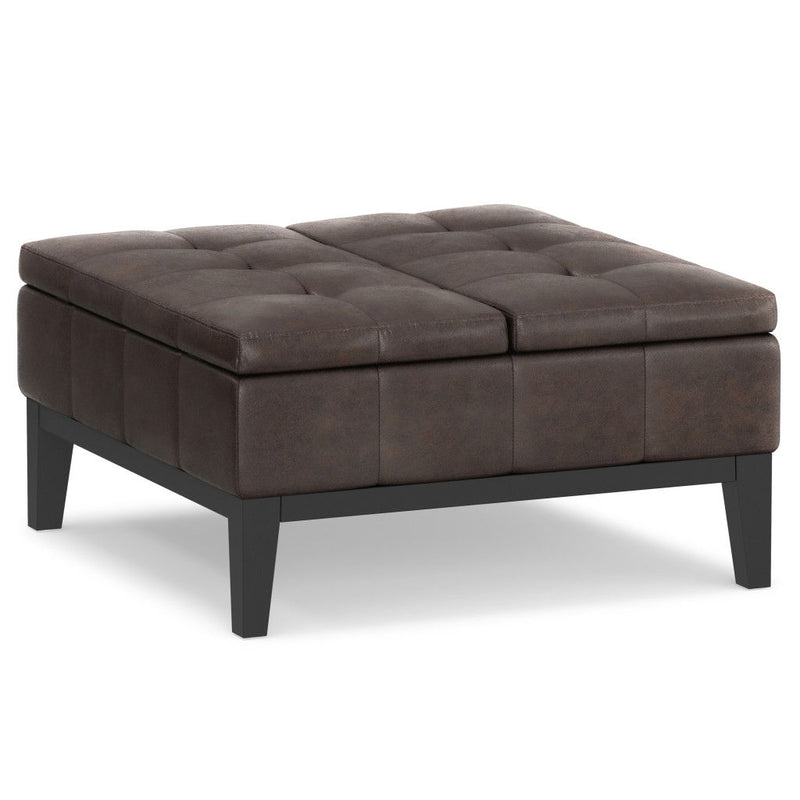 Leather Cocktail Ottoman With Storage - Brown