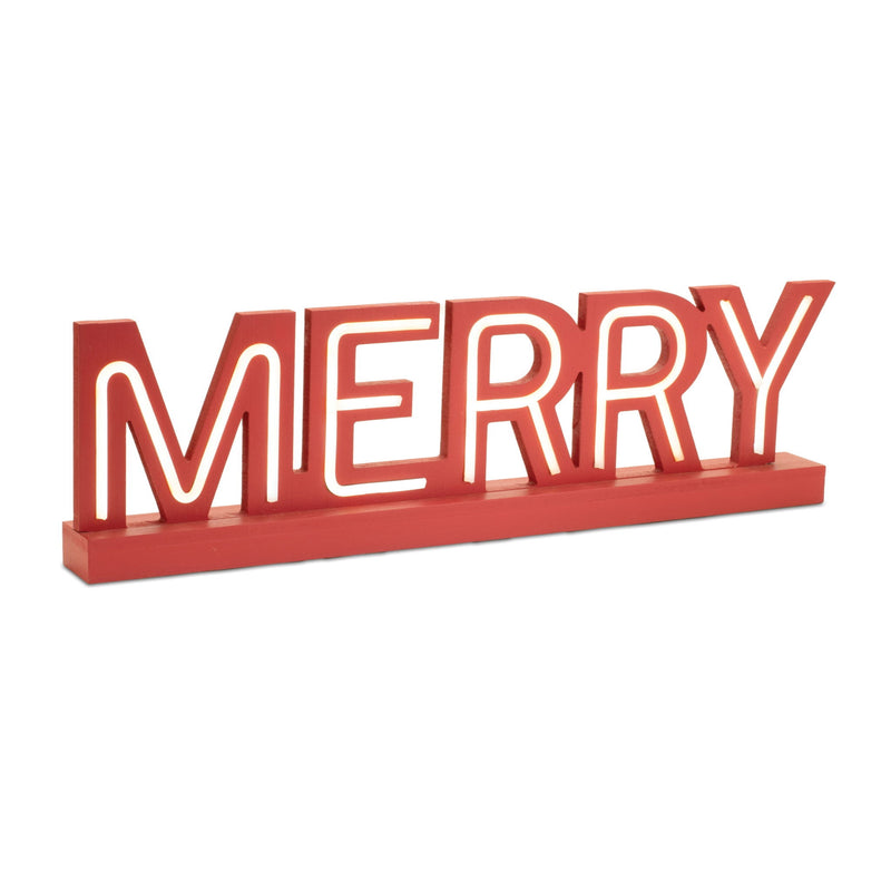 Christmas Tabletop Sign With LED (Set of 2) - Red / White