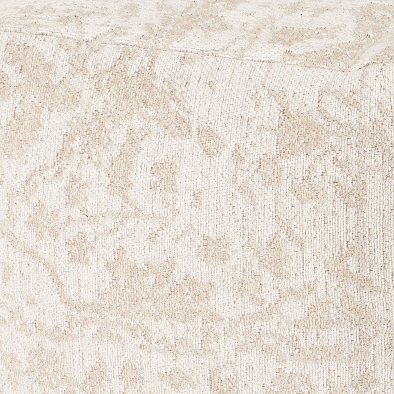 Fabric Damask Pouf Ottoman - Cream / Beige