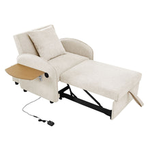 Load image into Gallery viewer, Convertible Single Chair Bed With Computer Board And USB Ports, 3 In 1 Sofa Bed - Beige
