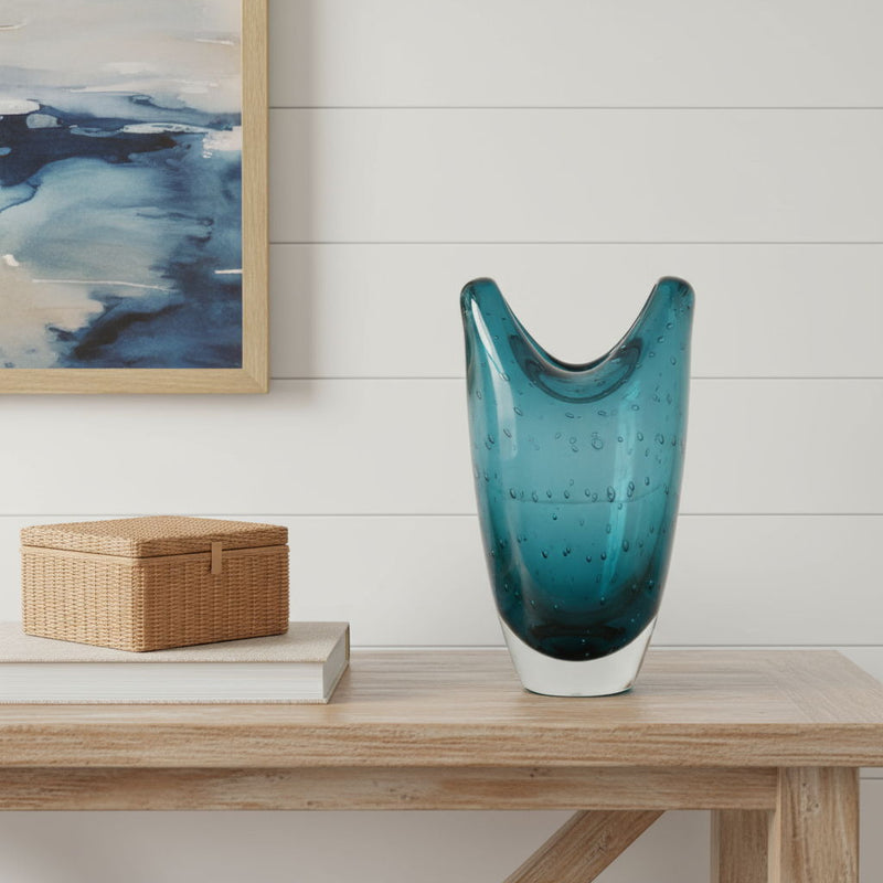Bubble Oval Table Vase - Cerulean / Clear