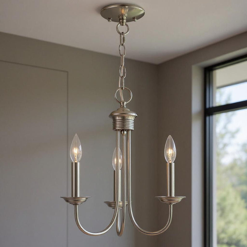 16" Three Light Dimmable Chandelier With Shades - Nickel