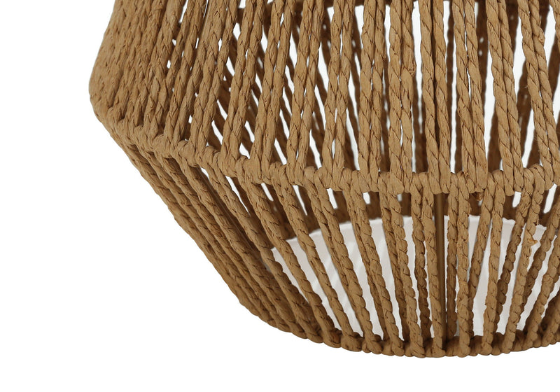 Rattan Geometric Table Lamp With Beige Drum Shade - Brown