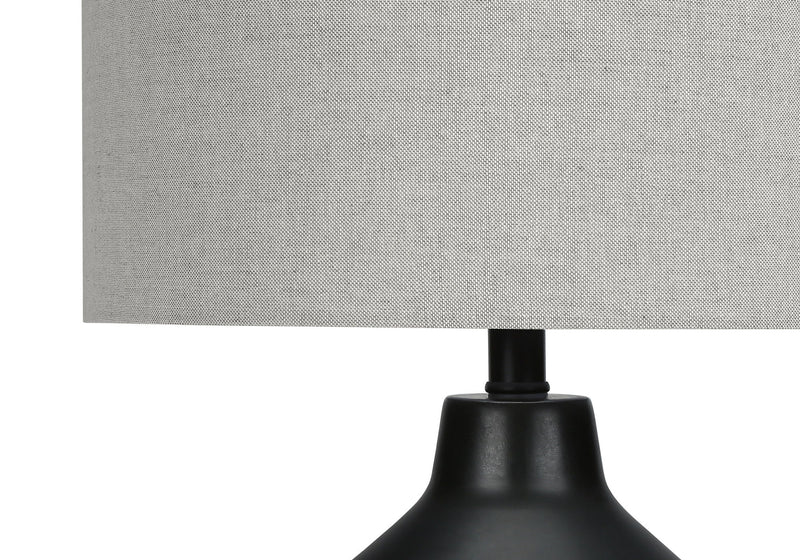 Concrete Urn Table Lamp With Gray Drum Shade - Black