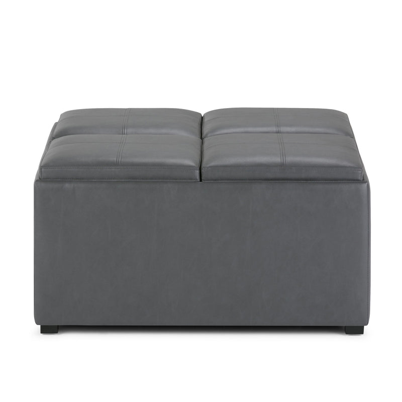 35" Leather Cocktail Ottoman With Storage - Gray / Dark Brown