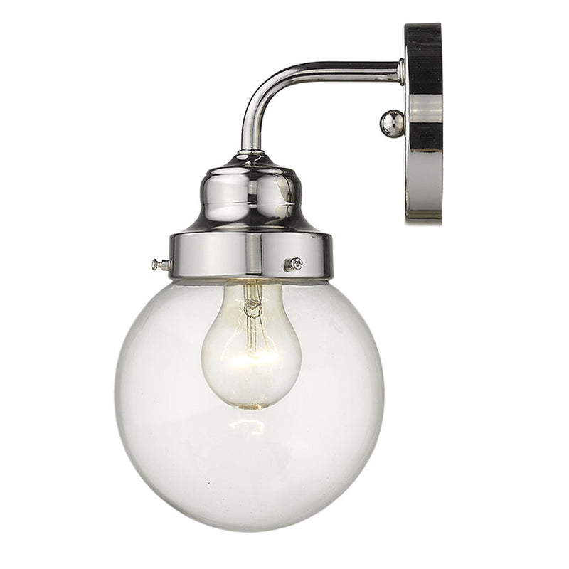 One Light Wall Sconce With Round Glass Shade - Silver