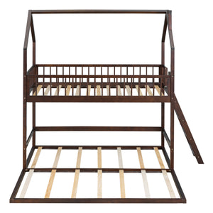 Twin Over Twin-Twin House Bunk Bed with Extending Trundle and Ladder