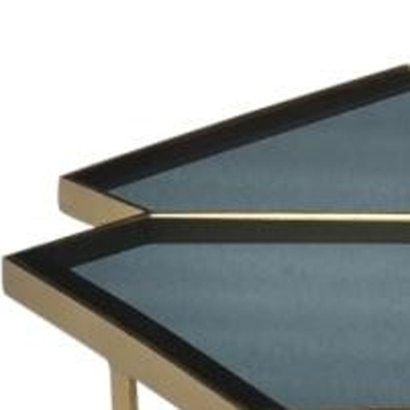 Geometric Floral Glass Coffee Table - Black / Gold