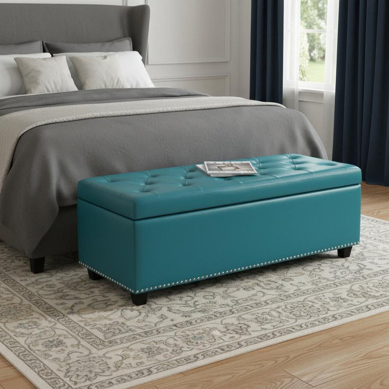 48" Upholstery Storage Ottoman - Dark Brown / Blue