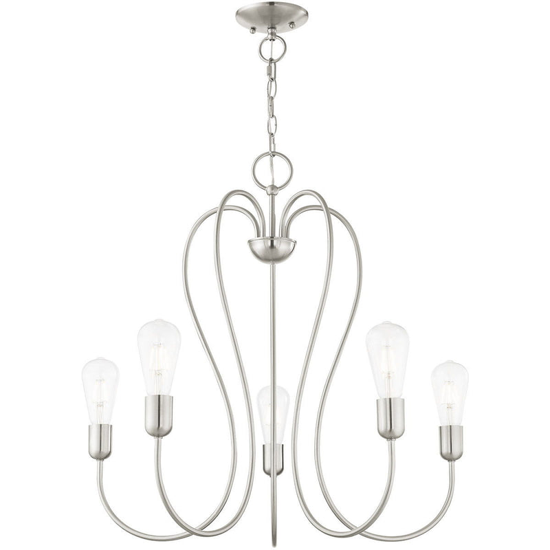 25" Five Light Dimmable Chandelier With Shades - Nickel